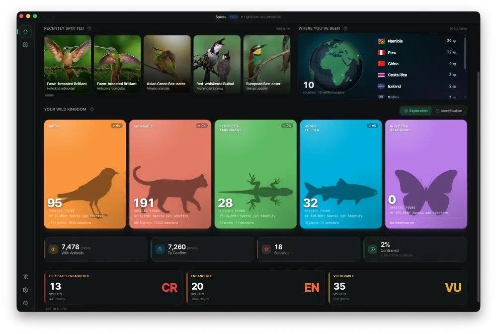Specio Explore screen